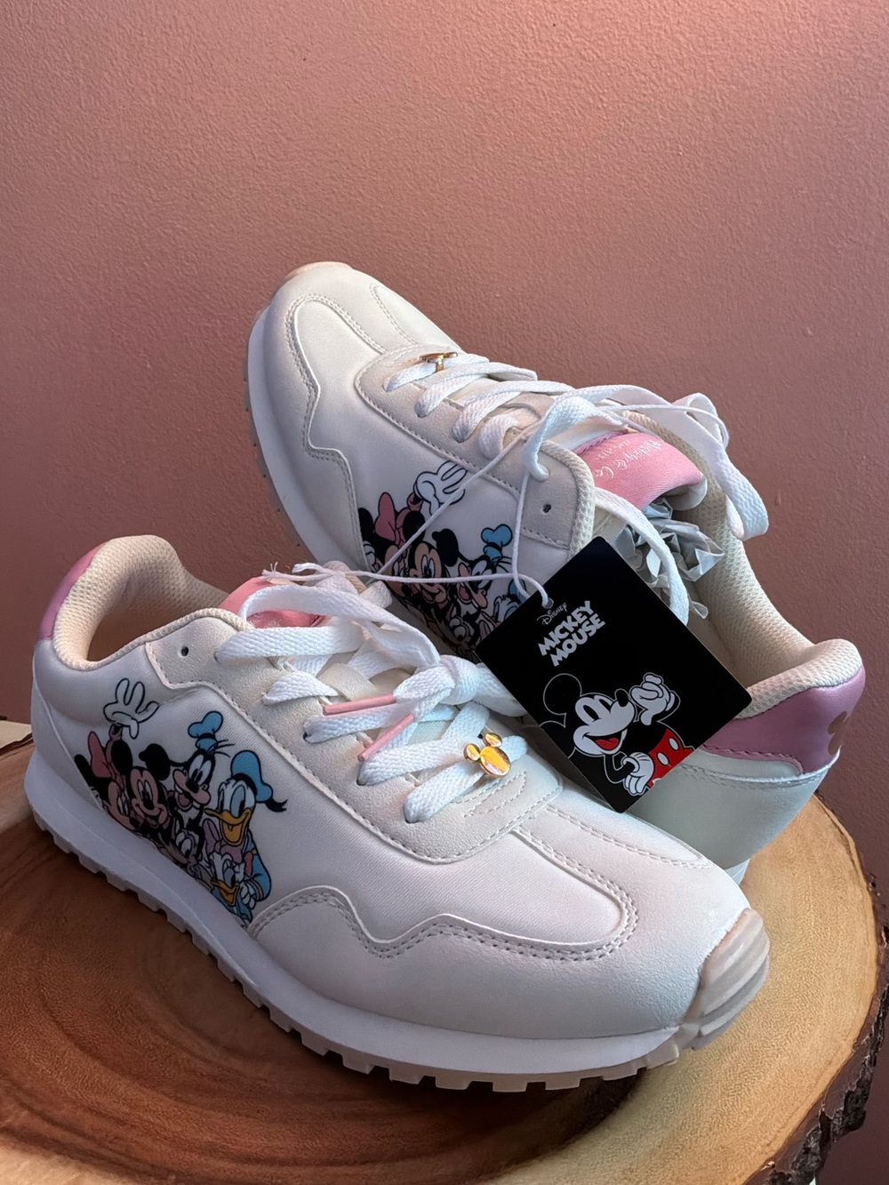 🌙✨🏷️ Disney Mickey Mouse Sneakers Pink & White Gold Accents Size 8